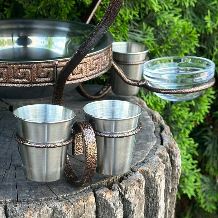 Садж для мяса Mzavod 36см Греческий с 3 соусницами и 6 рюмками