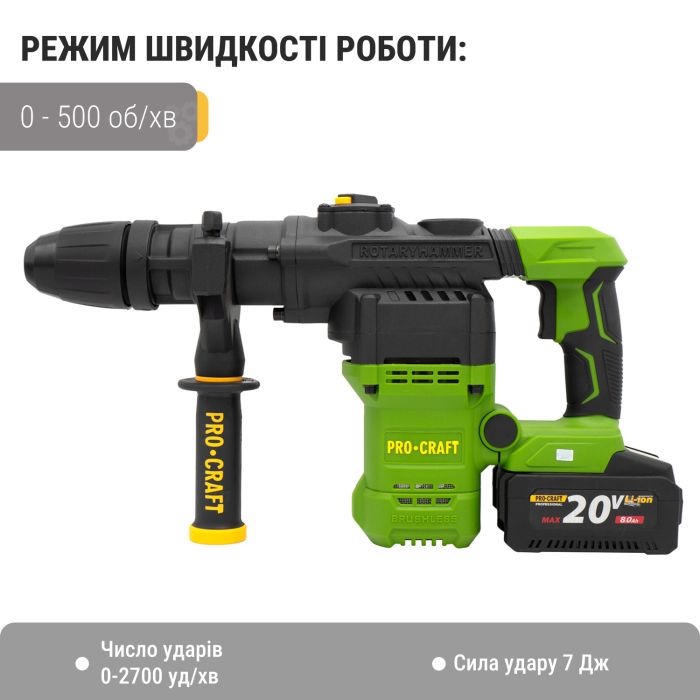 Акумуляторний перфоратор Procraft PHA50 Кейс (з 1 акб та ЗП)