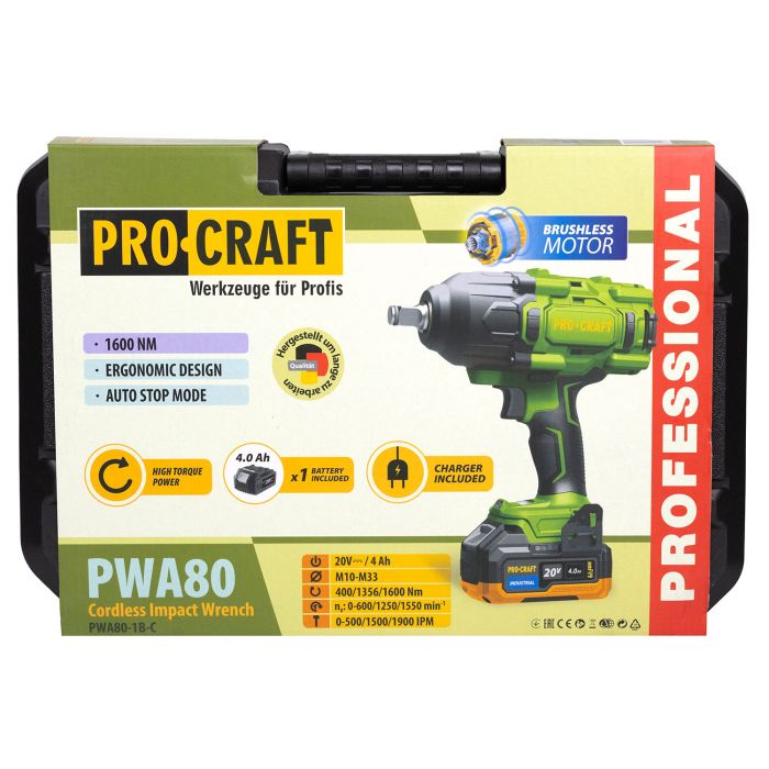 Аккумуляторный гайковерт Procraft PWA80 Кейс (с 1 АКБ и ЗУ)