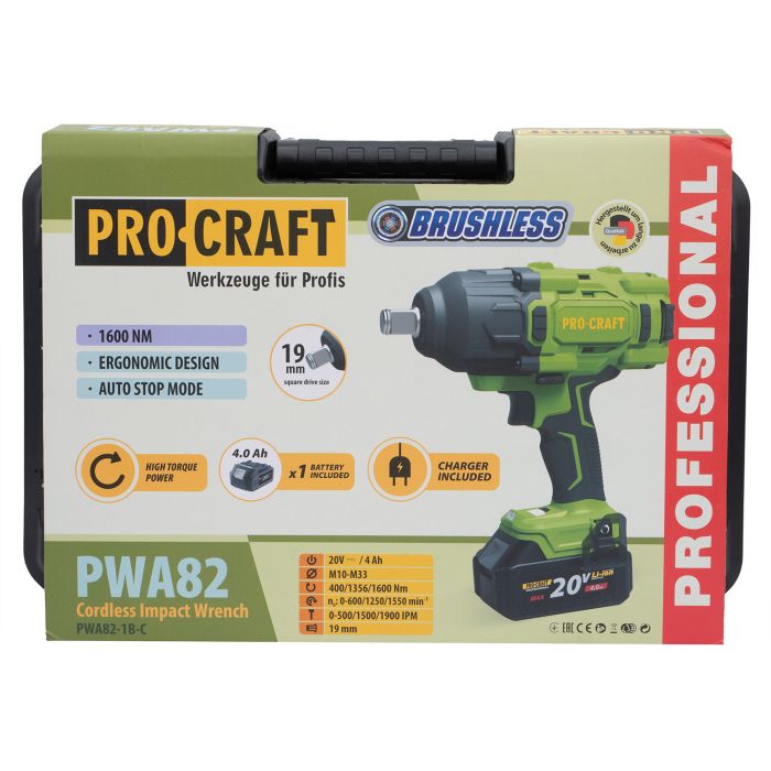 Аккумуляторный гайковерт Procraft PWA82 Кейс (с 1 АКБ и ЗУ)