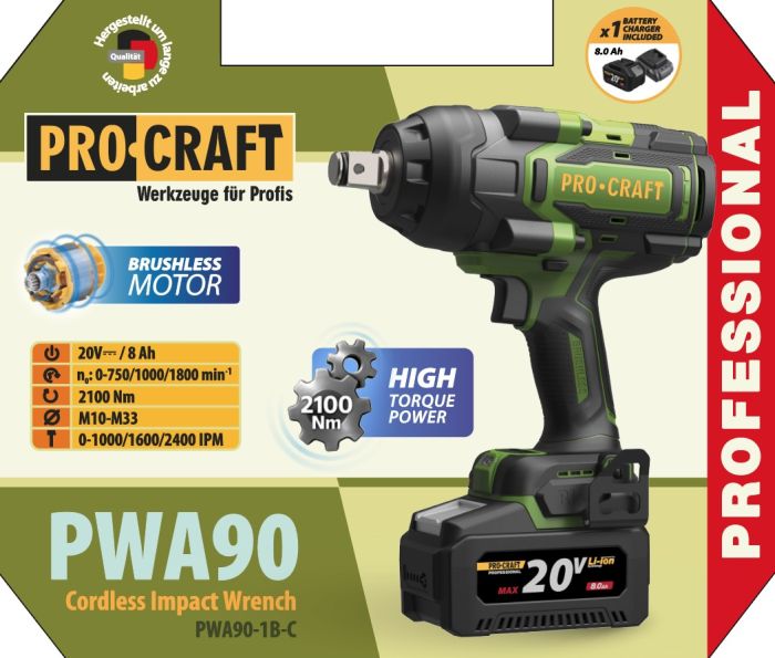 Аккумуляторный гайковерт Procraft PWA90 Кейс (с 1 АКБ и ЗУ)