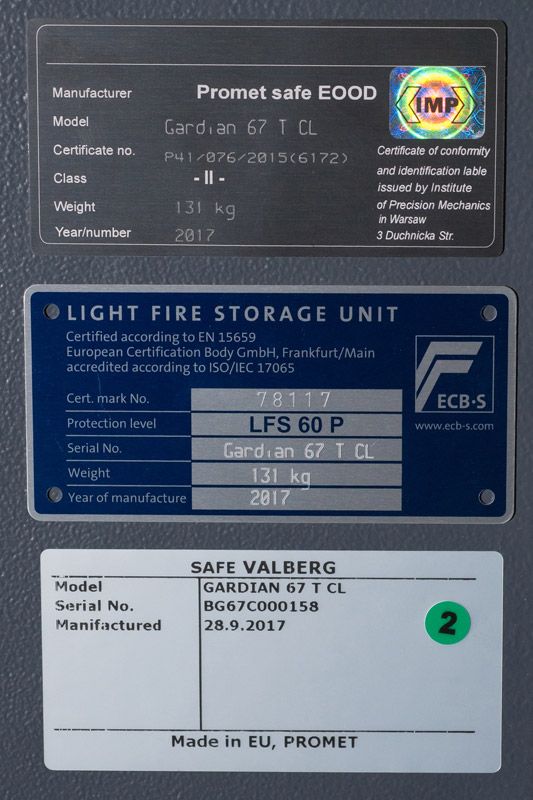 Взломостойкий огнестойкий сейф Valberg Gardian 67T CL