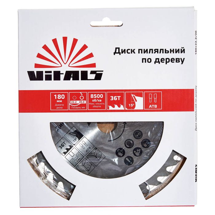 Диск пильный Vitals по дереву 180x22.2/20, ATB 36