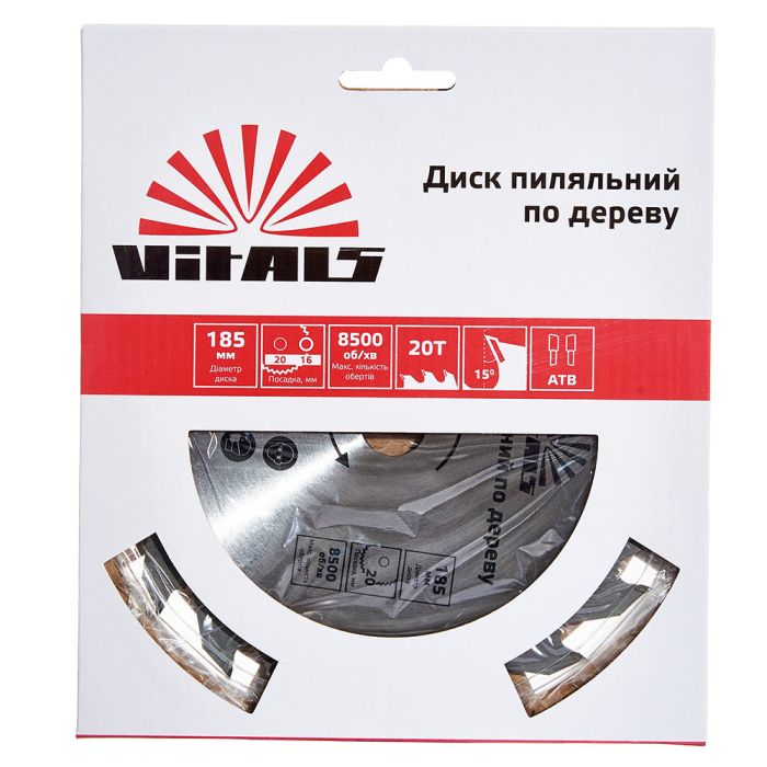 Диск пильный Vitals по дереву 185x20/16, ATB 20