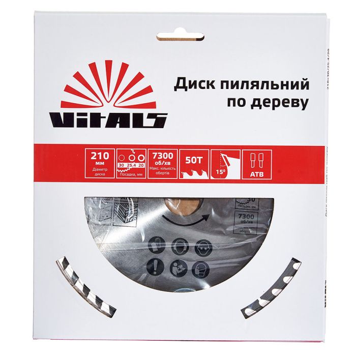 Диск пильный Vitals по дереву 210x30/25.4/20, ATB 50