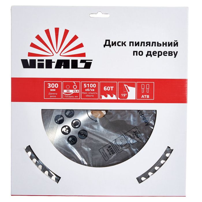 Диск пильный Vitals по дереву 300x30/25.4, ATB 60